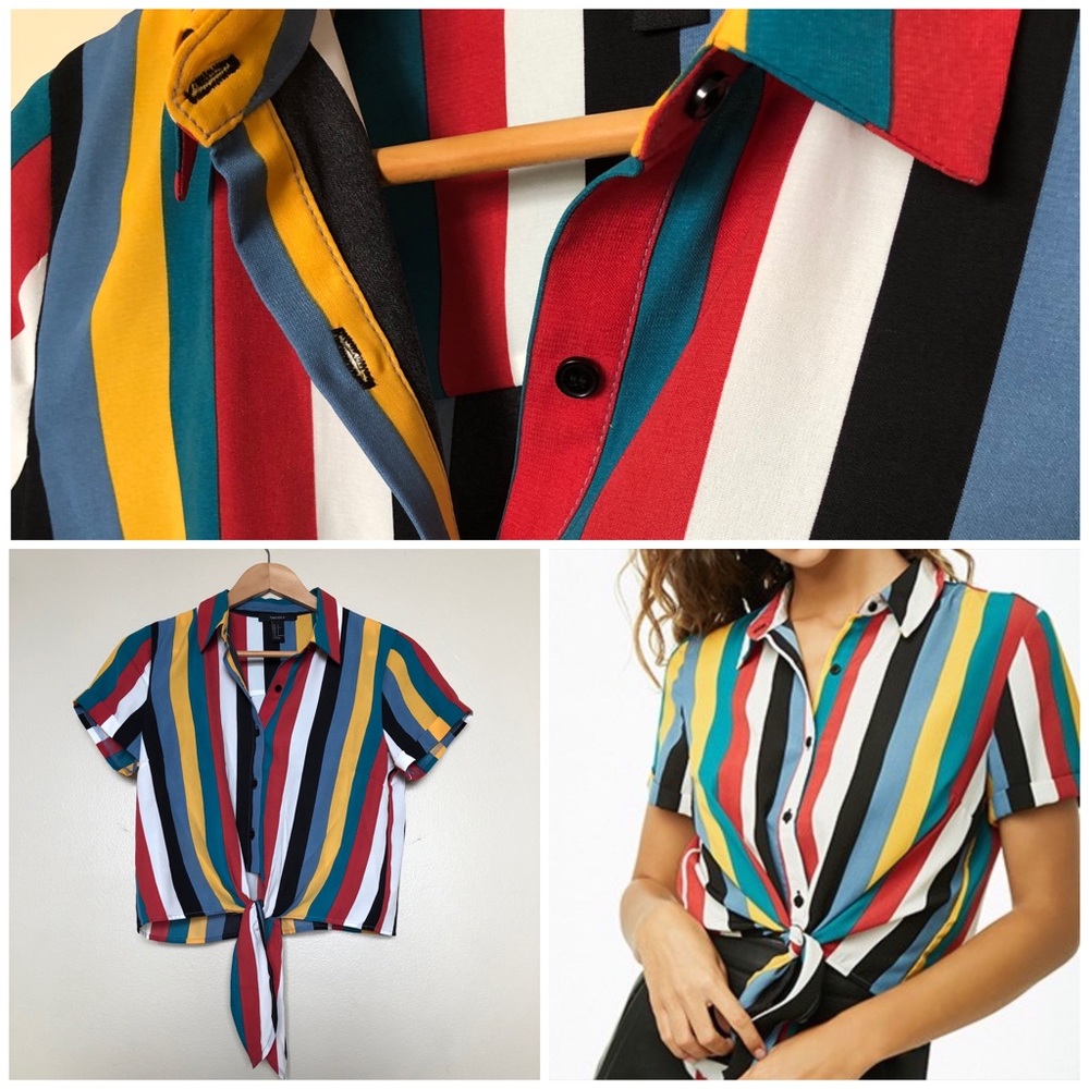 Multi-Striped Tie-Front Shirt, Small II Forever 21